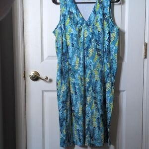 Royal Robbins Blue and Yellow Floral V-Neck Jersey Dress XL